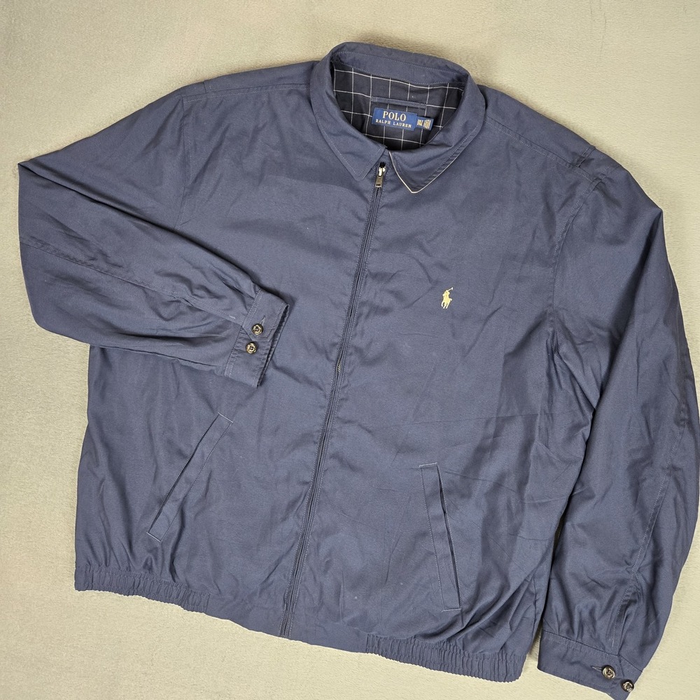 Polo Ralph Lauren Harrington Jacket Mens 2XLT Tall Blue Plaid Lined Full Zip